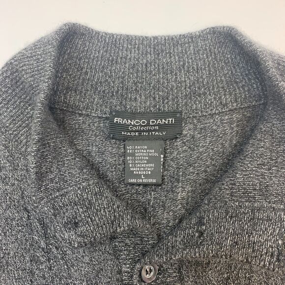 Franco Danti Sweater Mens L Large Charcoal Gray Rayon & Merino Wool Blend Ribbed - Picture 5 of 8